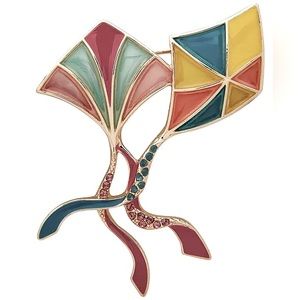 ANNE KLEIN BROOCH PIN COLORFUL KITES GOLD TONE BRAND NEW